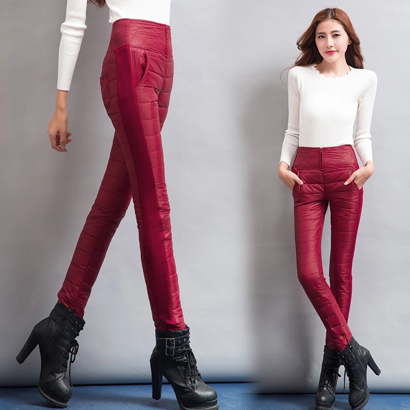 

High-waisted Down Cotton Trousers Women Winter Thicken Warm Feet Pants Extra Large Women's Stretch Pants Female Pencil Trousers