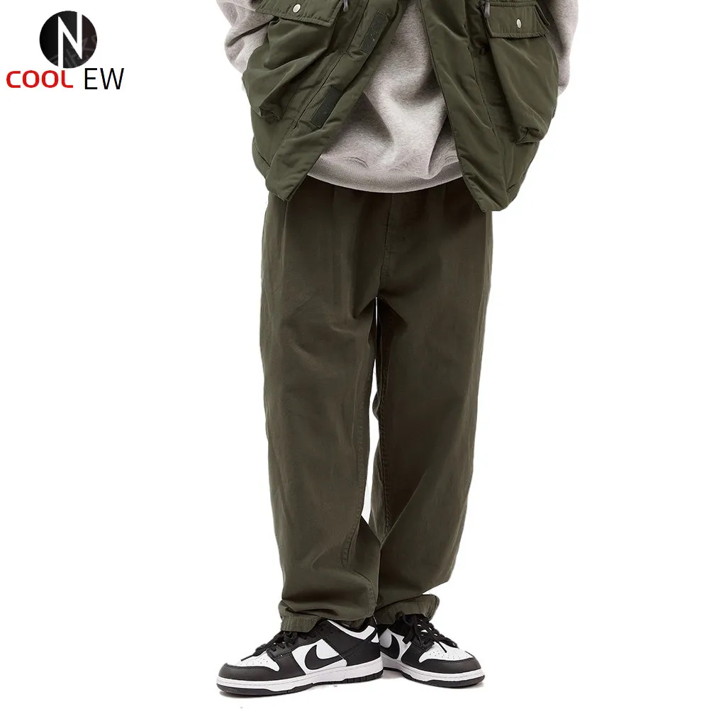 

Solid Color Loose Straight-leg Pants Mens Amekaji Casual Pants Simple Fold Pleat Pants Trousers Men