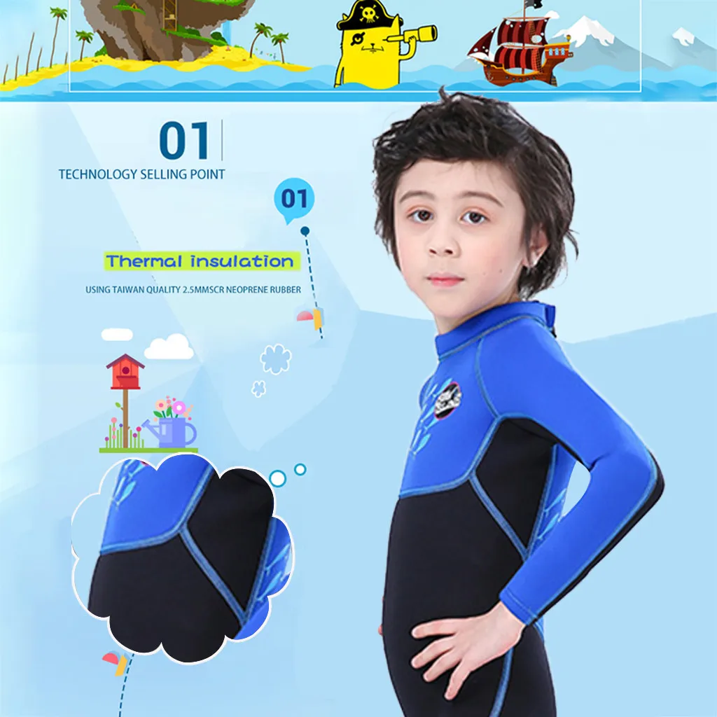

Summer New Children Diving Suit One-Piece Children's Swimsuit Long-Sleeved Warm Diving Sunscreen Anti-Jellyfish Clothes