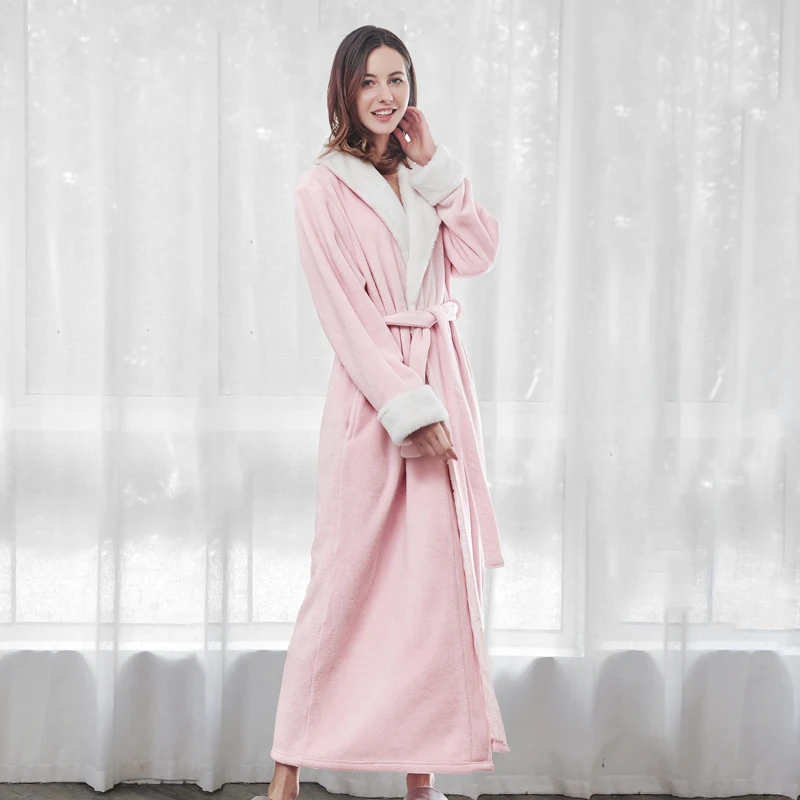 Women Pink 2 Мужской зимний удлиненный толстый теплый фланелевый Халат в клетку для мужчин s роскошное кимоно Банный халат женский сексуальный халат мужской термо Халат - Цвет: Women Pink 2