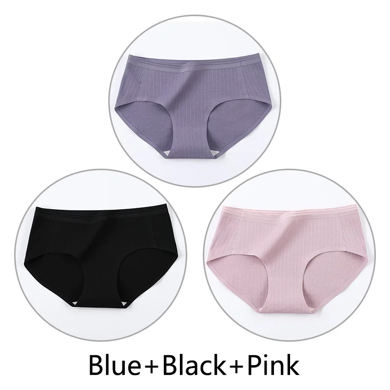 Blue Black Pink 3 шт. нитки жаккардовые процесс дышащие трусики женские сексуальные хлопковые шорты Бесшовные мягкое нижнее белье m-xl девушки нижнее белье - Цвет: Blue Black Pink