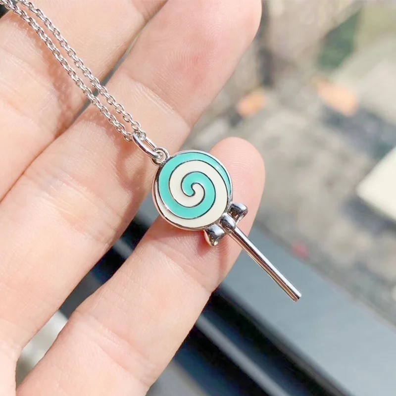 

100% Sterling Silver S925 Classics Fashion Lollipop Blue Enamel Necklace Women Original Tag 1:1 High-End Jewelry Valentines Gift