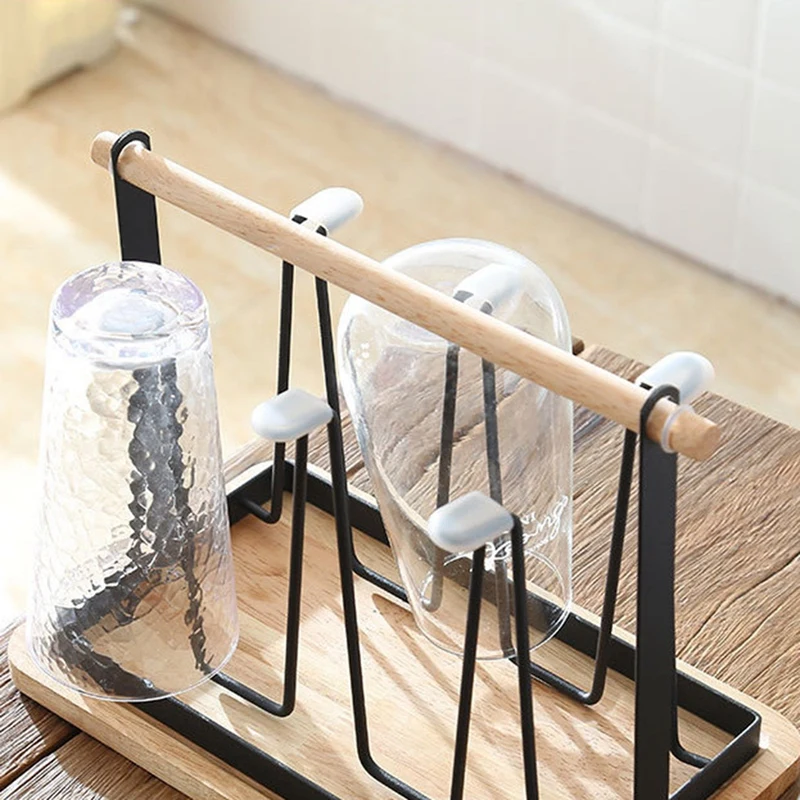 

Cup Holder Iron Water Draining Rack Portable Glasses Organizer Kitchen Cup Shelf with Tray Drying Rack Kitchen Storage
