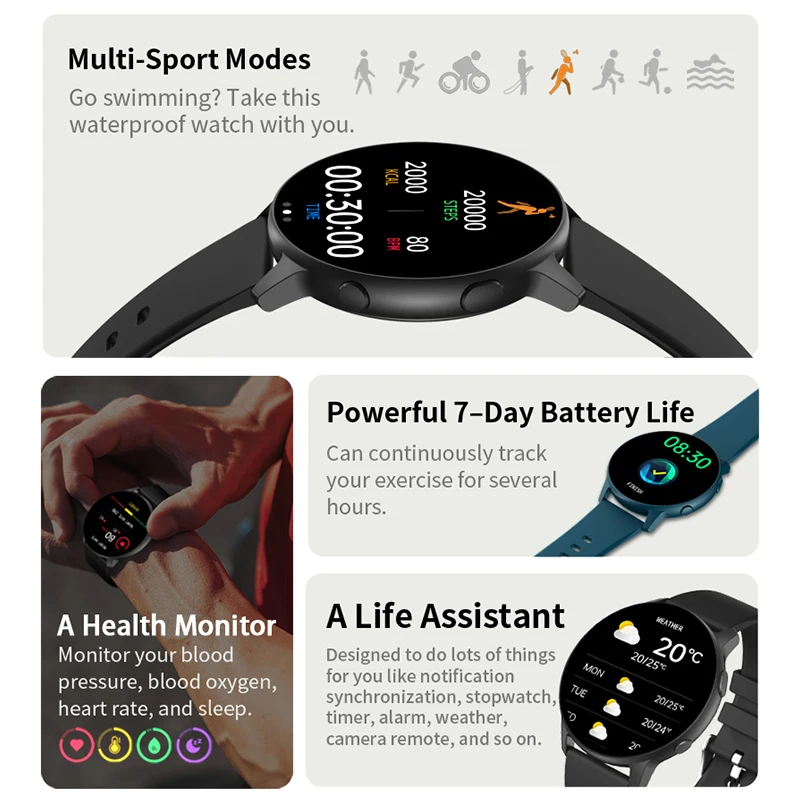 Najtaniej Oryginalny 2022 Smartwatch Pomiar Podczas Snu Fitness Multi Sport Tryb Własne Zegarki Twarz IP68 Wodoodporny Inteligentny Zegarek Dla Mężczyzn Kobiety