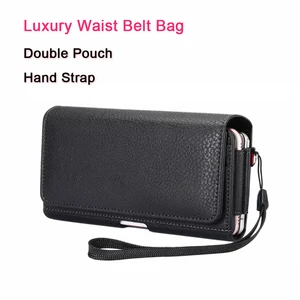 Luxury Dual Pouch Hand Strap Leather Phone Bag Wallet Case Men Waist Bag For iPhone Xiaomi Samsung H in India