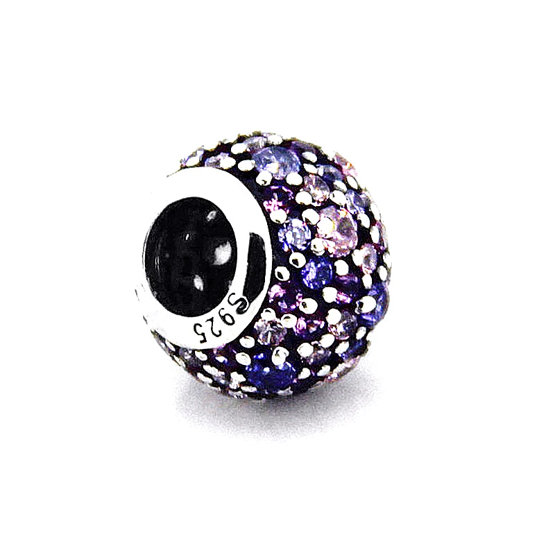 

Fits For Pandora Bracelets Pave Lights Charms with Pink and Purple Cubic Zirconia 100% 925 Sterling Silver Beads Free Shipping