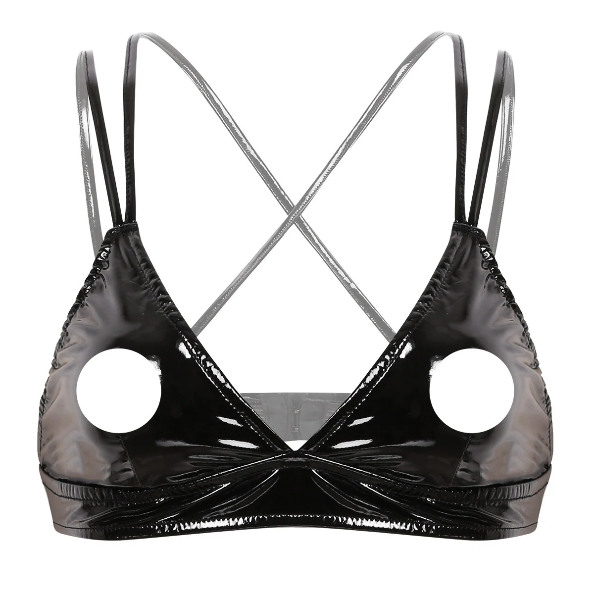 Iiniim, женское нижнее белье, модное, Wetlook, из искусственной кожи, треугольные, открытые чашечки, с дырками, для сосков, для Сисси, с вырезами, с перекрестными ремешками, бюстгальтер, Топ