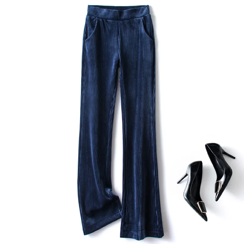 

Corduroy children's winter 2020 drape striped black street pants women's small high waist micro flared pants