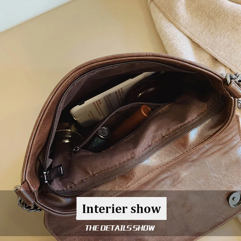 Vintage Messenger Bags Women Leather Chain Cross Body Brand Bag for Female Shoulder with Strap Buckle Brown Black | Багаж и сумки