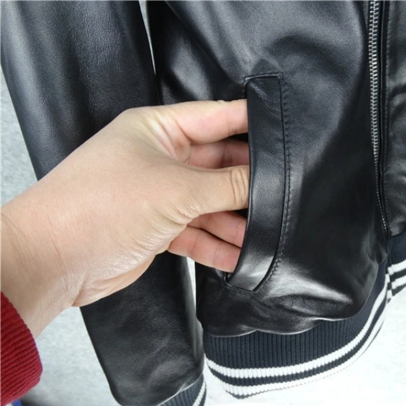 Куртка бомбер мужская из натуральной кожи приталенный пилот дубленка овечьей