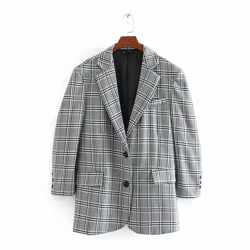 2019 ZA Winter Jacket Women Loose Plaid Blazer Coat Fashion Casual Long Sleeve Turn Down Collar Single Breasted Suit Jackets | Женская