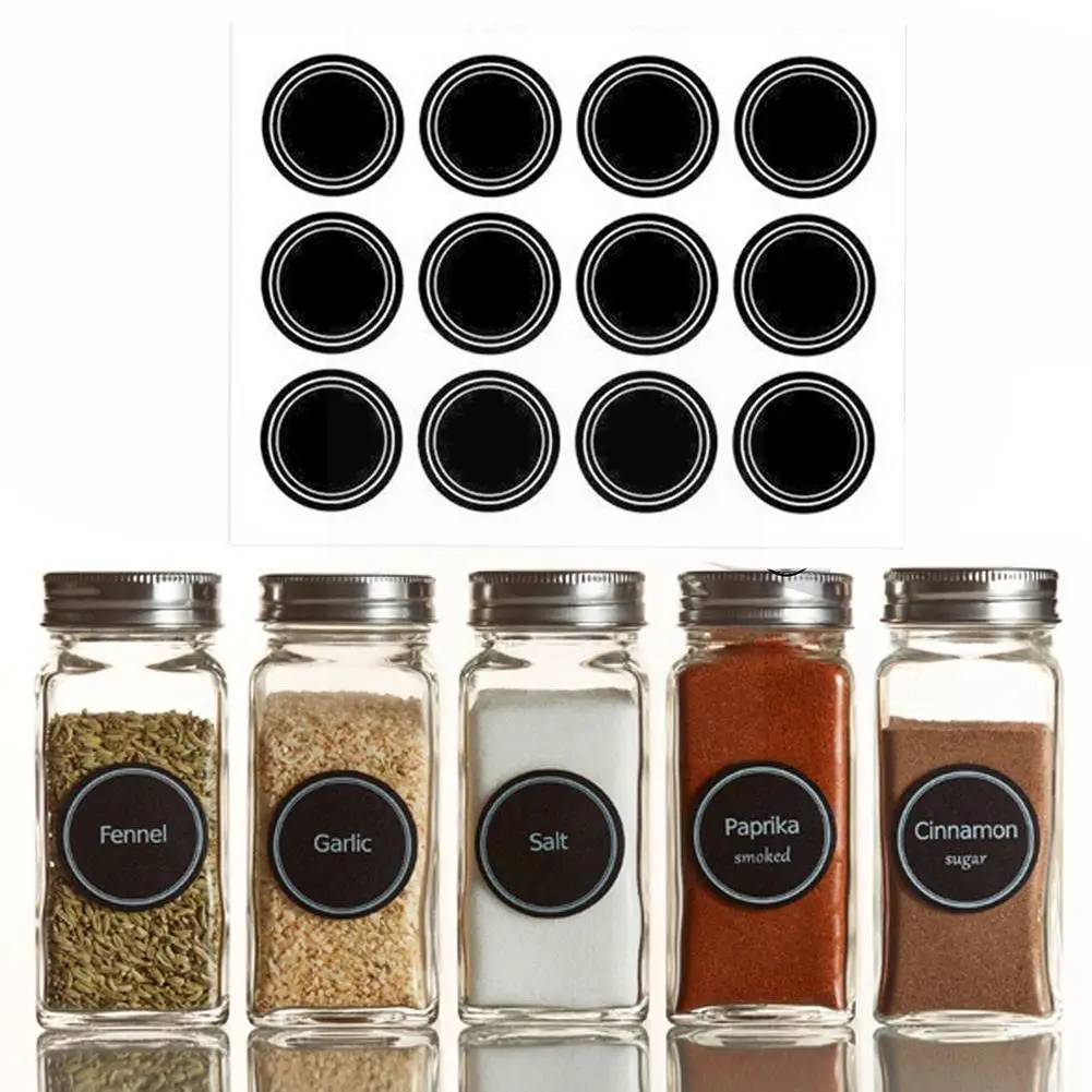 

12 Brand New Round Black Shape Label Sticker Spice Spice Self-adhesive Home Jar Blackboard Cooks Labels Sticker Sticker Bot R9Q9