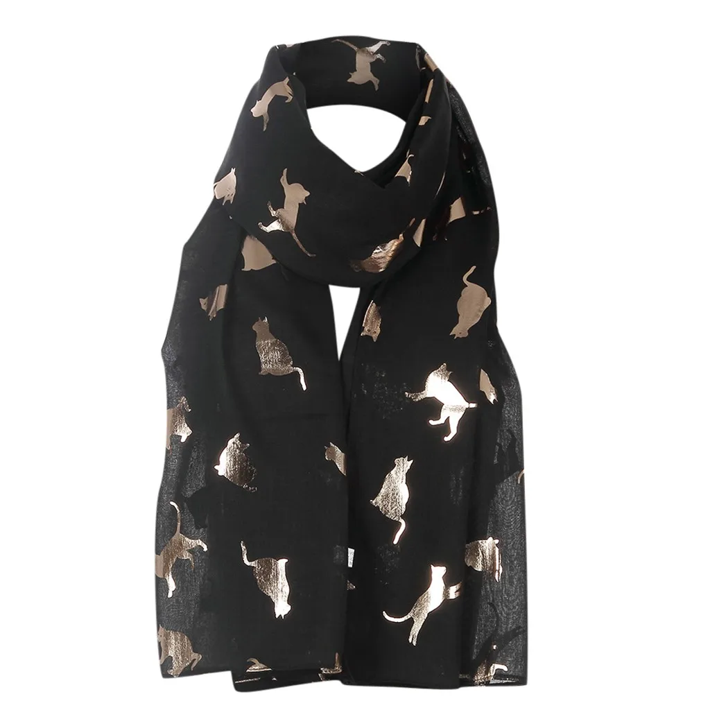 Женский модный шарф из фольги с рисунком кота шелковая шаль дорожные шарфы