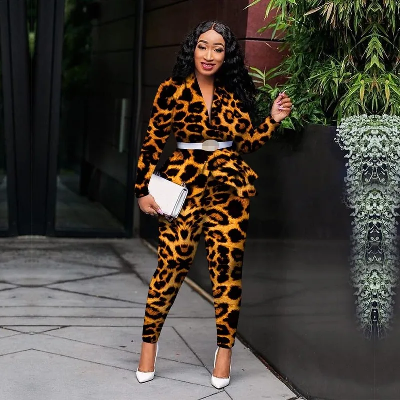 

FIXSYS 2 Piece Set Women Long Sleeve Women's Suit Print Leopard Two Pieces Sets Winter Sexy Two Piece Set Women