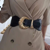 new fashion wide women elastic retro waist seal black alloy pin buckle belt versatile dress sweater decorative jacket waisstband