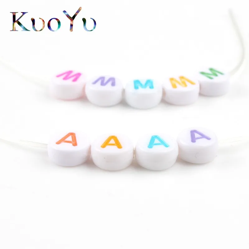 100 шт. разноцветные бусины с буквами 4x7 мм плоские круглые акриловые Алфавит для