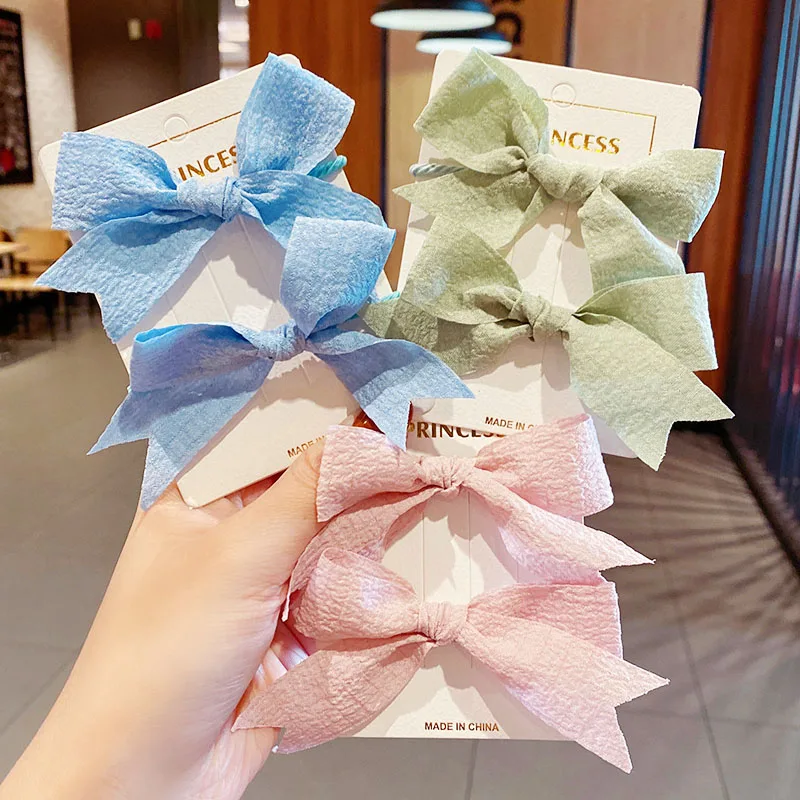 

2PCS/Set New Girls Cute Solid Bow Hair Band Kids Ponytail Holder Elastic Scrunchie Headband Rubber Band Fashion Hair Accessories