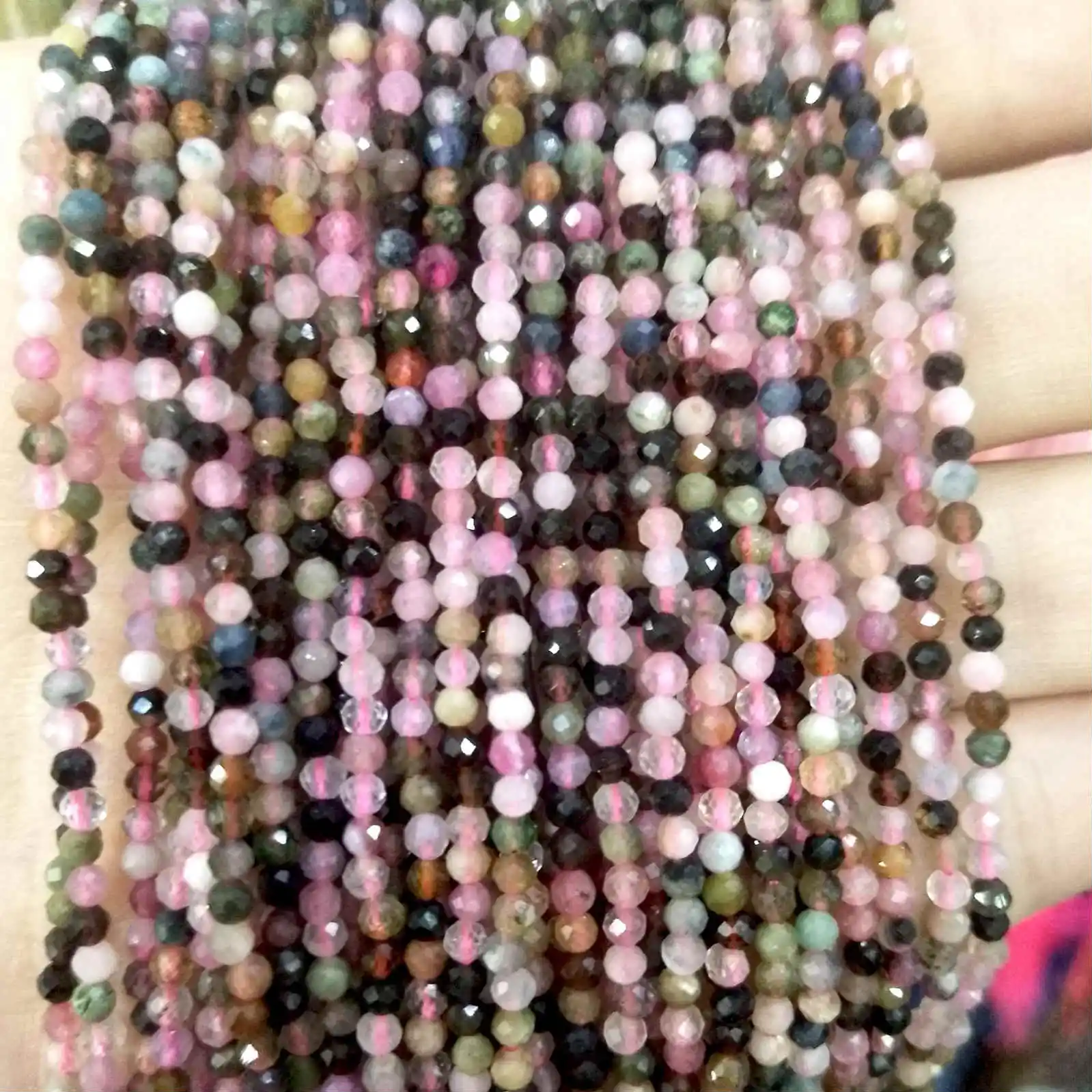 Colorful Tourmaline Граненые 2 мм бусины из натурального камня розовый кристалл кварца лазурит Агаты драгоценные камни бусины для самостоятельного изготовления ювелирных изделий браслет ожерелье - Цвет: Colorful Tourmaline