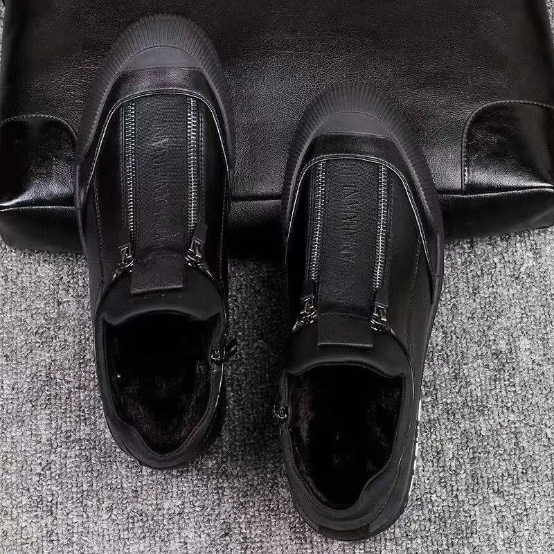 

2020 New Mens Skateboarding Shoes Leisure Leather Men Shoes Warm Fur Big Boy Skateboard Shoes Sneakers Rubber Flats Zipper Shoe