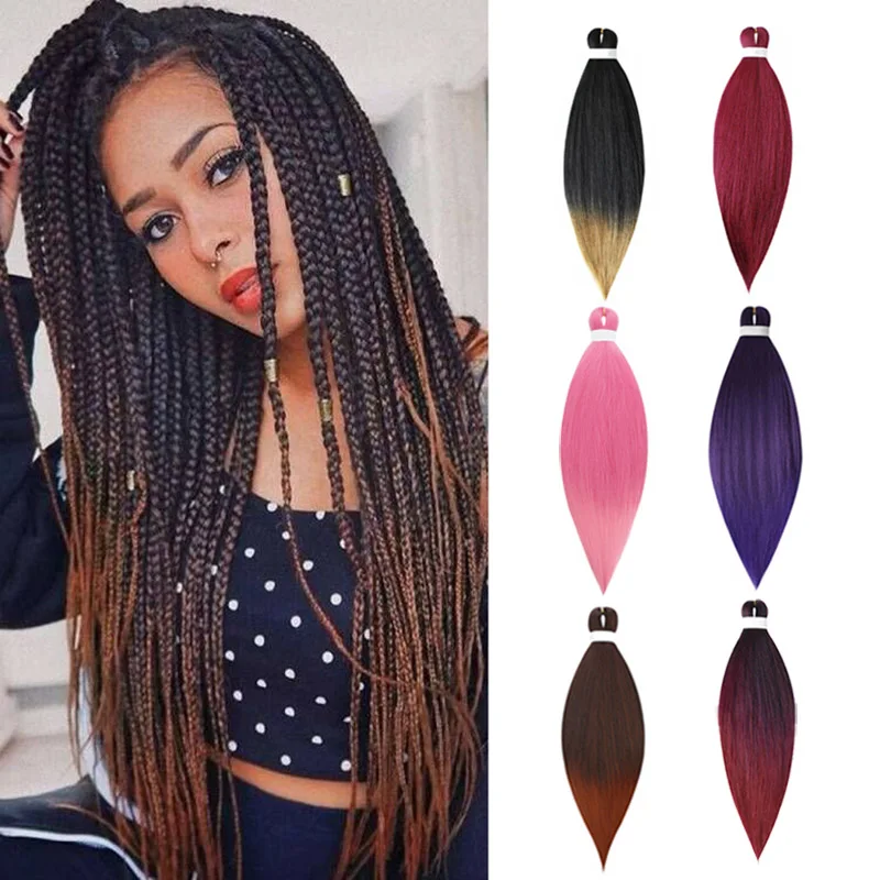 

26Inch Easy Braids Ombre Pre Stretched Synthetic Braiding Hair Extensions For Girl Low Temperature Fiber Crochet Hair Box Braids