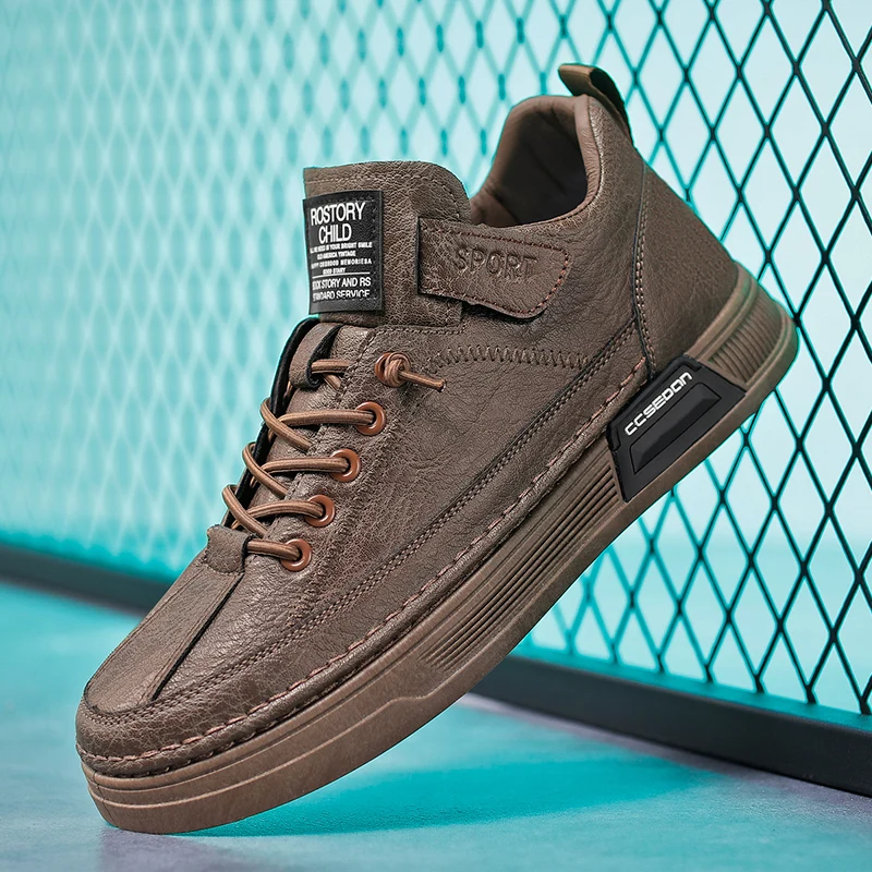 

Autumn Men Pu Leather Footwear Popular Casual Sneakers For Male High Top Walking Shoes Mens Fashion Casual Lace Up Sneakers