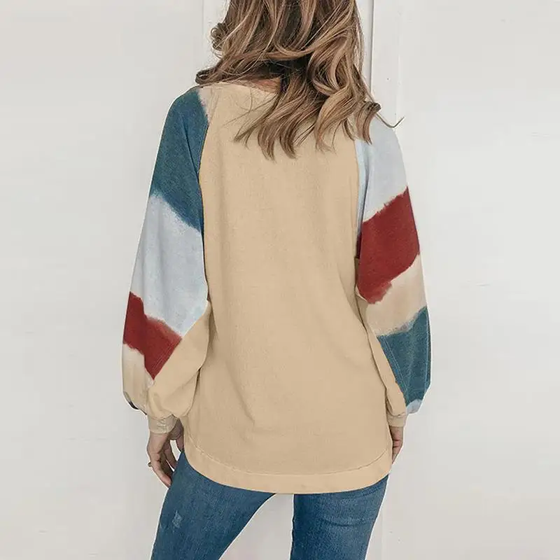 

2021 New Style Striped Women Splicing Long Sleeve Top Women Loose Tee Shirts Spring Fashion Tops Female O-Neck Shirt