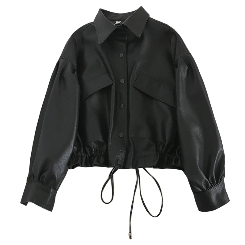 

ZQLZ Faux Leather Jacket Women Oversize Loose Vintage Black Short Pu Overcoat Mujer Streetwear Solid Single Breasted Coat Female