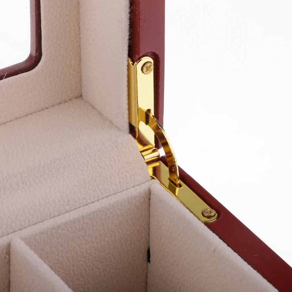 

Watch Box Organizer - 10 Slot Premium Red Display Case with Framed Glass Lid