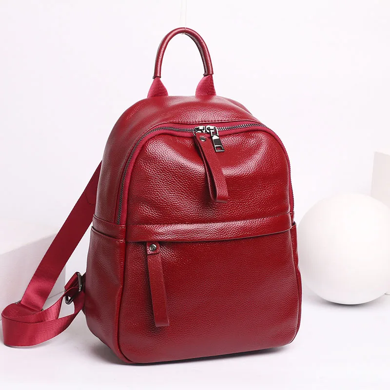 Dark Red ZENCY новые женские рюкзаки из натуральной коровьей кожи черного цвета аппаратные первый слой коровья кожа Женский Школьный рюкзак сумки из коровьей кожи - Цвет: Dark Red