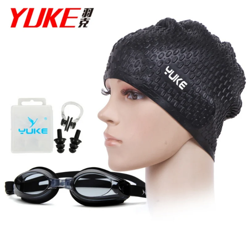 

Unisex Silicone Waterproof Swimming Caps Swimming Goggles Anti-fog UV Protection Swimming Glasses With Earplug Swim Pool Hat