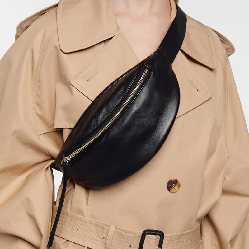 

Real Cow Leather Chest Bag For Women Multifunction Chic Luxury All-Match Messenger Purses Simple High Quality Waist Bag