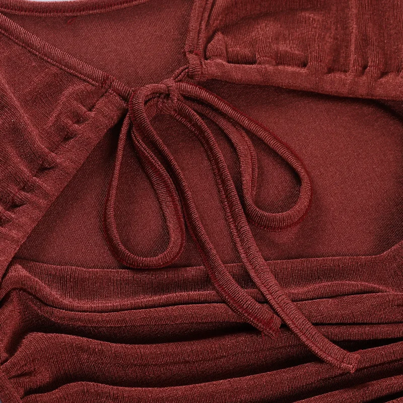 

BOOFEENAA Sexy Hollow Out Drawstring Long Sleeve Dresses Night Out Club Outfits for Women 2021 Autumn Bodycon Mini Dress C76CD28