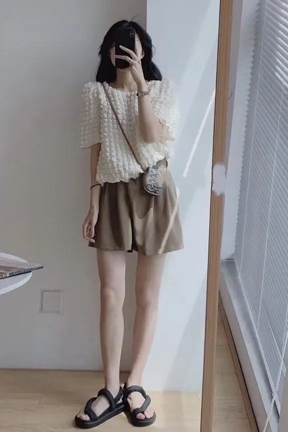 

COIGARSAM Blouse Women Summer New Puff Sleeve Blusas Womens Tops And Blouses