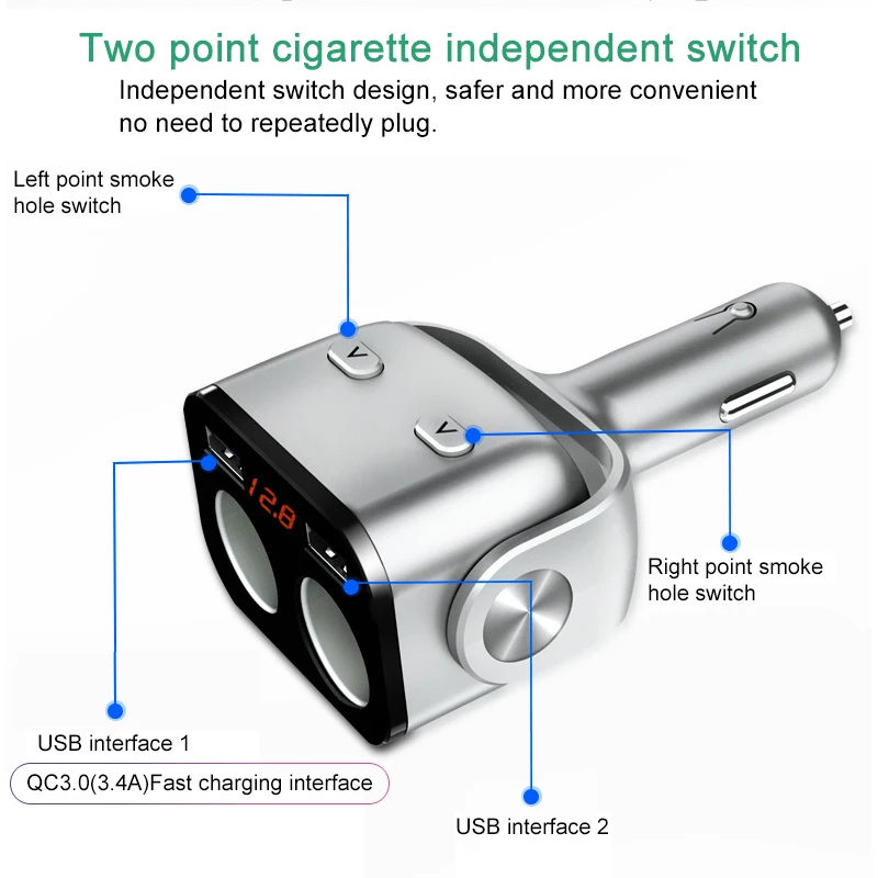 12v car cigarette lighter socket splitter plug dual usb charger adapter qc3 0 voltage detection for phone mp3 dvr accessories free global shipping