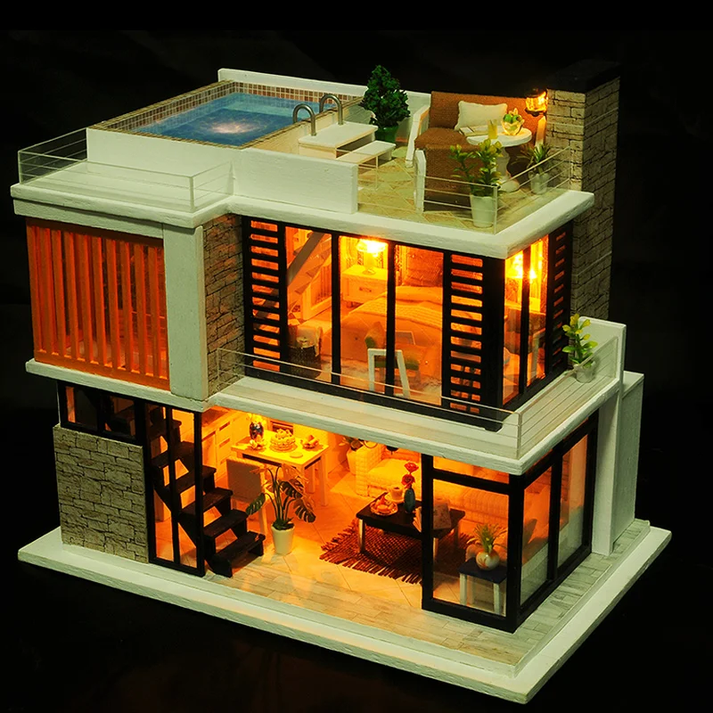 

Doll House Wooden Furniture Diy House Miniature Box Puzzle Assemble 3D Miniaturas Dollhouse Kits Toys For Children Birthday Gift