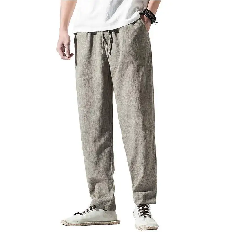 Брюки карго мужские тонкие повседневные льняные свободные штаны в китайском