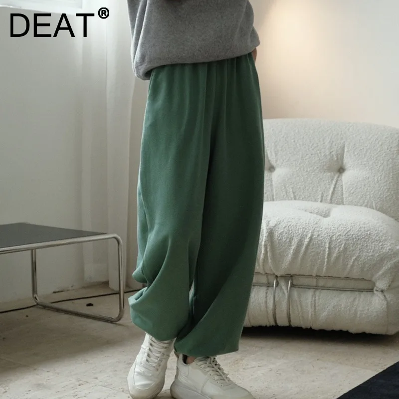 

DEAT 2021 Autumn And Winter Temperament Solid Color Simple Casual New Korean Fashion Loose Women Pants 7I3227