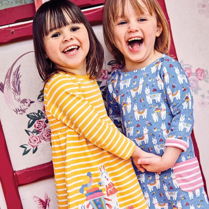 Jumping Meters New Princess Stripe Girls Dresses Alpaca Applique For Spring Autumn Baby Clothing Long Sleeve Kids | Детская одежда и