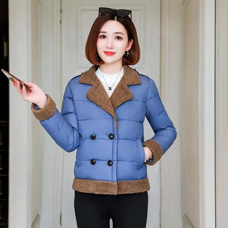 

2020 Turn Down Collar Women Winter Coat Female Outerwear Ladies Thick Warm Short Jacket Slim Double-Breasted Feminina Coat