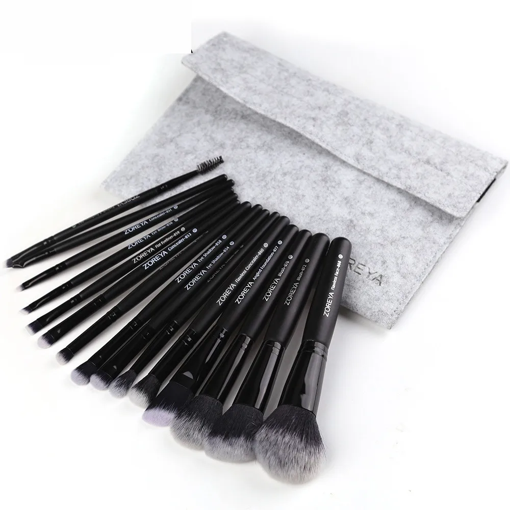 15 подарочных кистей для макияжа Набор инструментов черный искусственный шелк