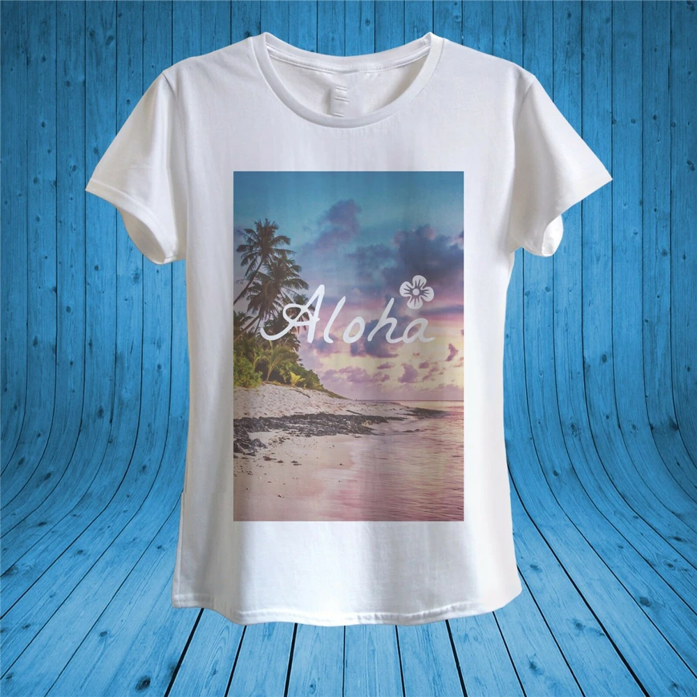 

Летняя футболка с принтом Aloha, для пляжа, моря, океана, 100% хлопок, унисекс, женская футболка на день рождения