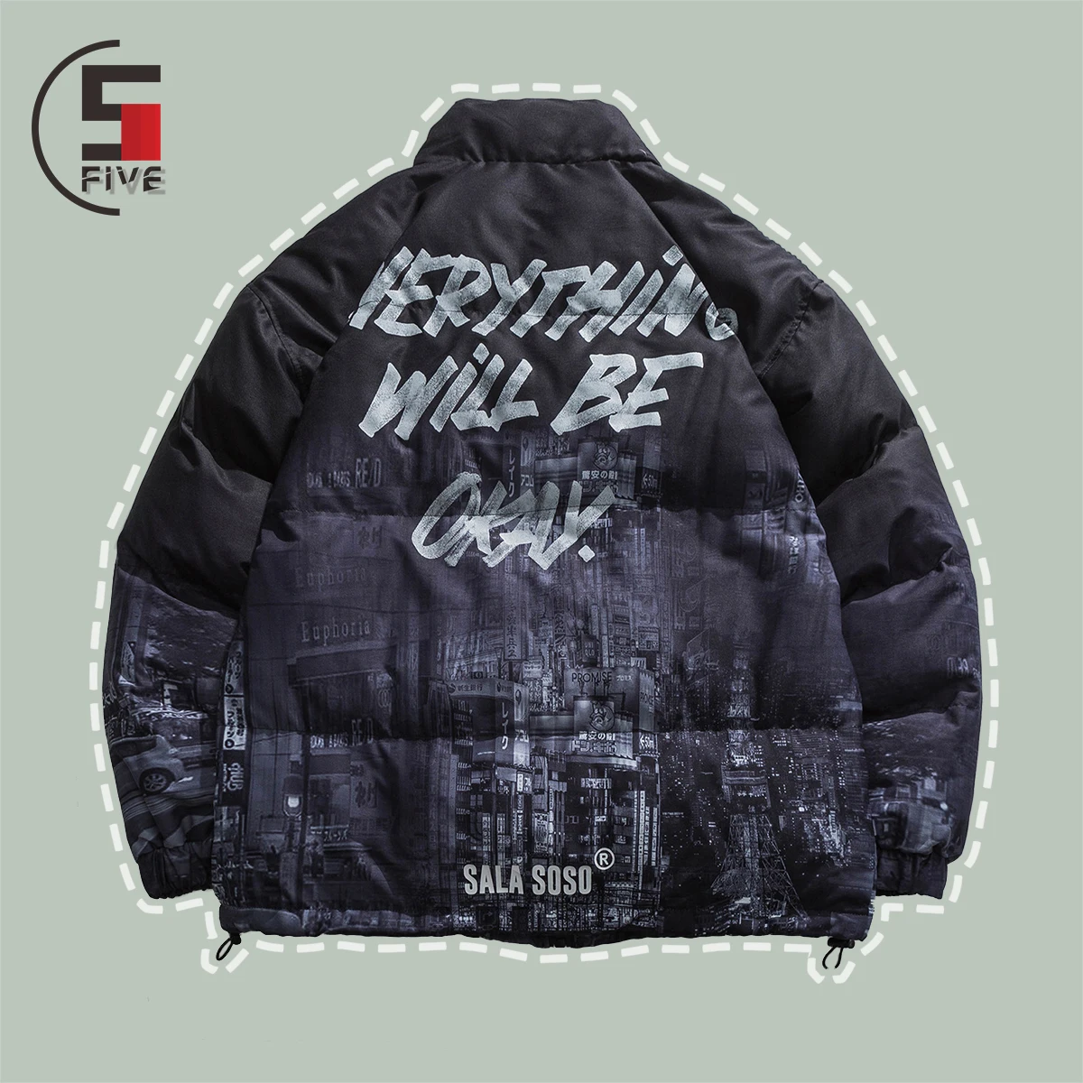 

Gradient Thicker Parka Coats Men Vintage Street Hip Hop Oversized Winter Padded Jackets Colleges Varsity Bomber Print Outerwear