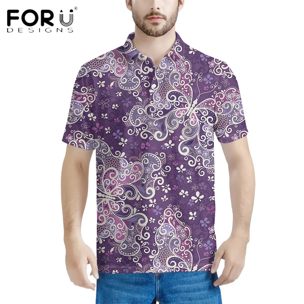 

FORUDESIGNS High Quality Men's Polos Shirts Paisley Pattern Print Slim Business Tshirts Comfort Short Tops Ropa Streetwear