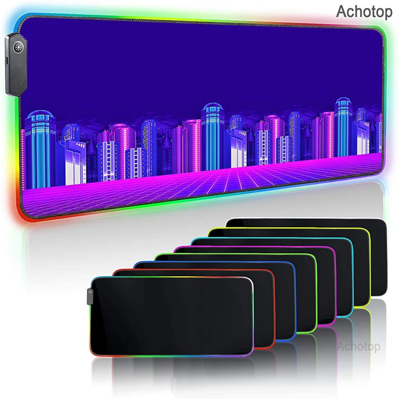 

Большой коврик для мыши, большой игровой коврик для мыши RGB XXL, игровой коврик, коврик для мыши для ночного города, ПК, компьютера, светодиодна...