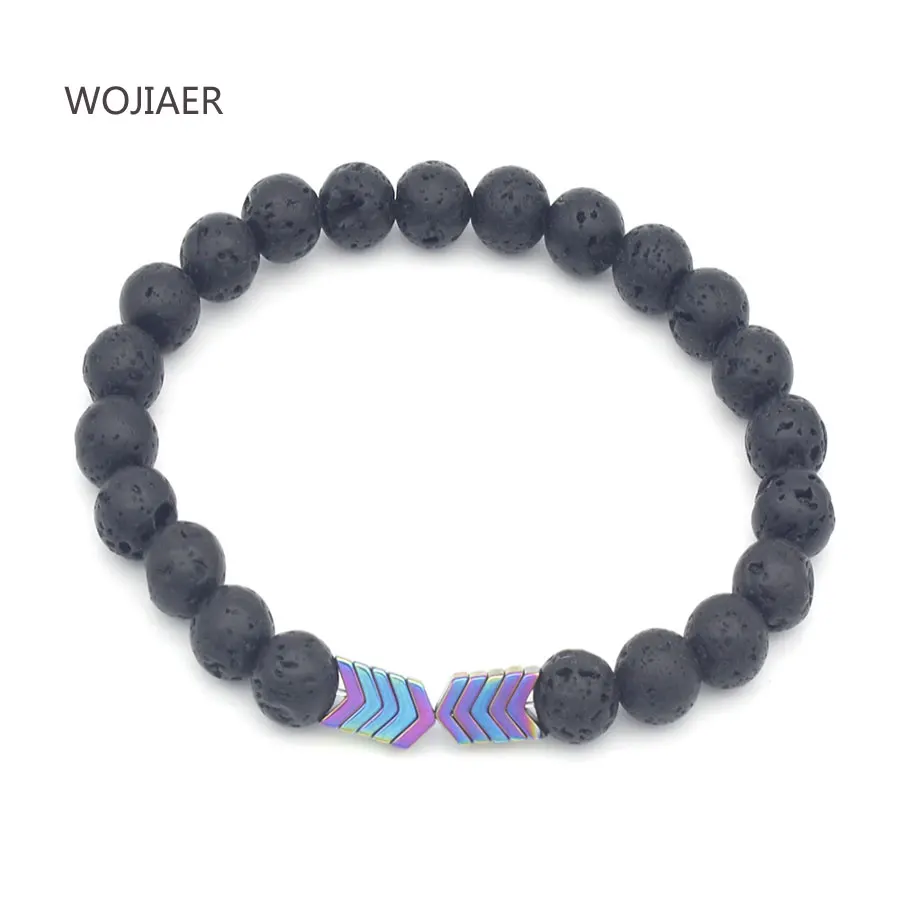 

WOJIAER Natural Lava Stone Beads Hematite Bracelets for Women Men Meditation Reiki Colorful Electroplating Energy Jewelry ZBM113