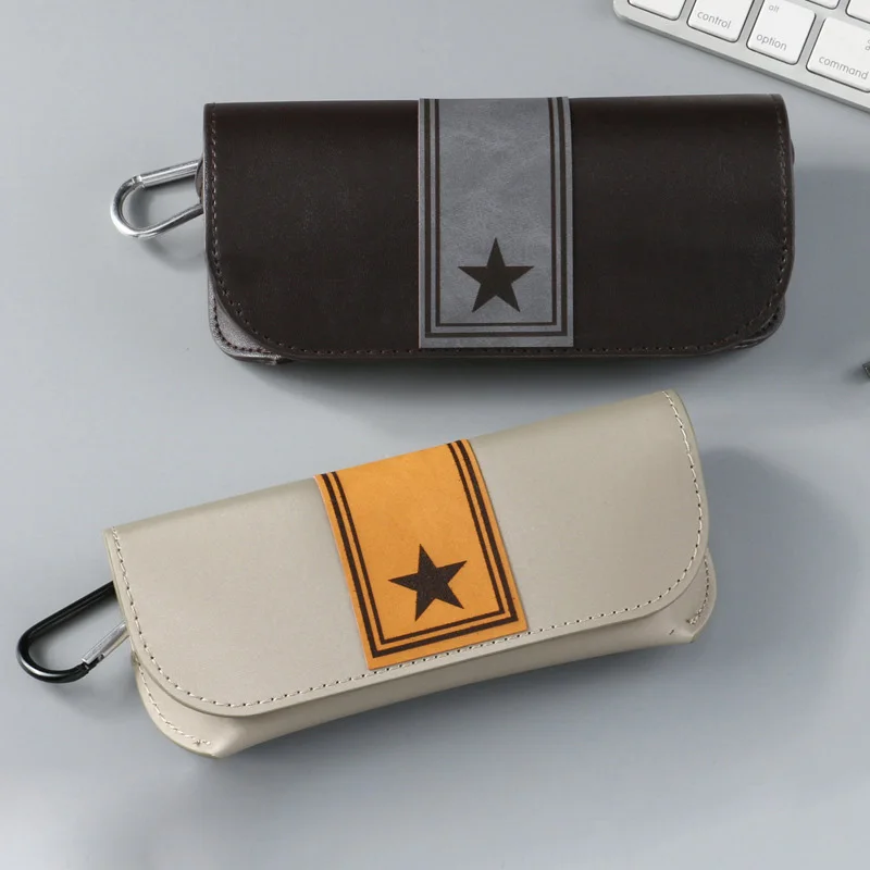 

Cubojue Fashion Sunglasses Case Button PU Leather Glasses Box Portable Hook Up Bags