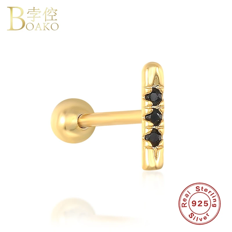

Boako Black Zircon MINI Small Piercing Stud Earring For Woman Girls Birthday Gift S925 Sterling Silver Cartilage Pendientes