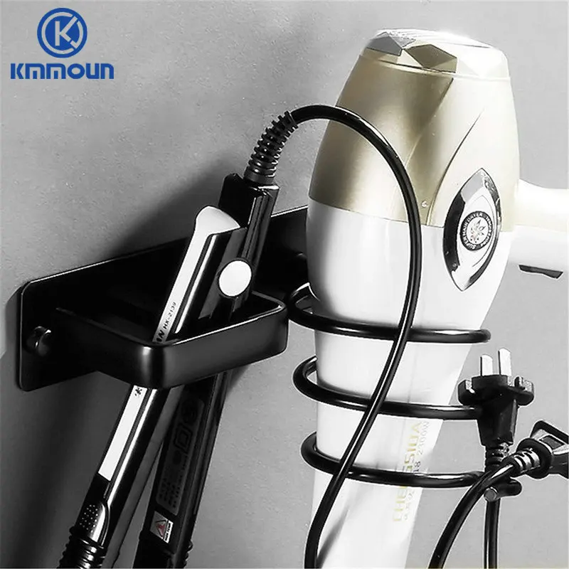 Black Hair Dryer Holder Novelty Households Rack Blow Bathroom Shelf Space Aluminum Wall Mounted Storage | Обустройство дома