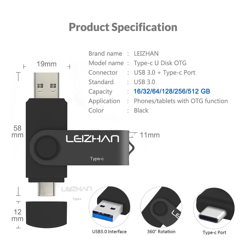 Высокоскоростной флеш накопитель USB 3 0 Type C 512 ГБ 256 128 Гб 64 32 16 OTG карта памяти для