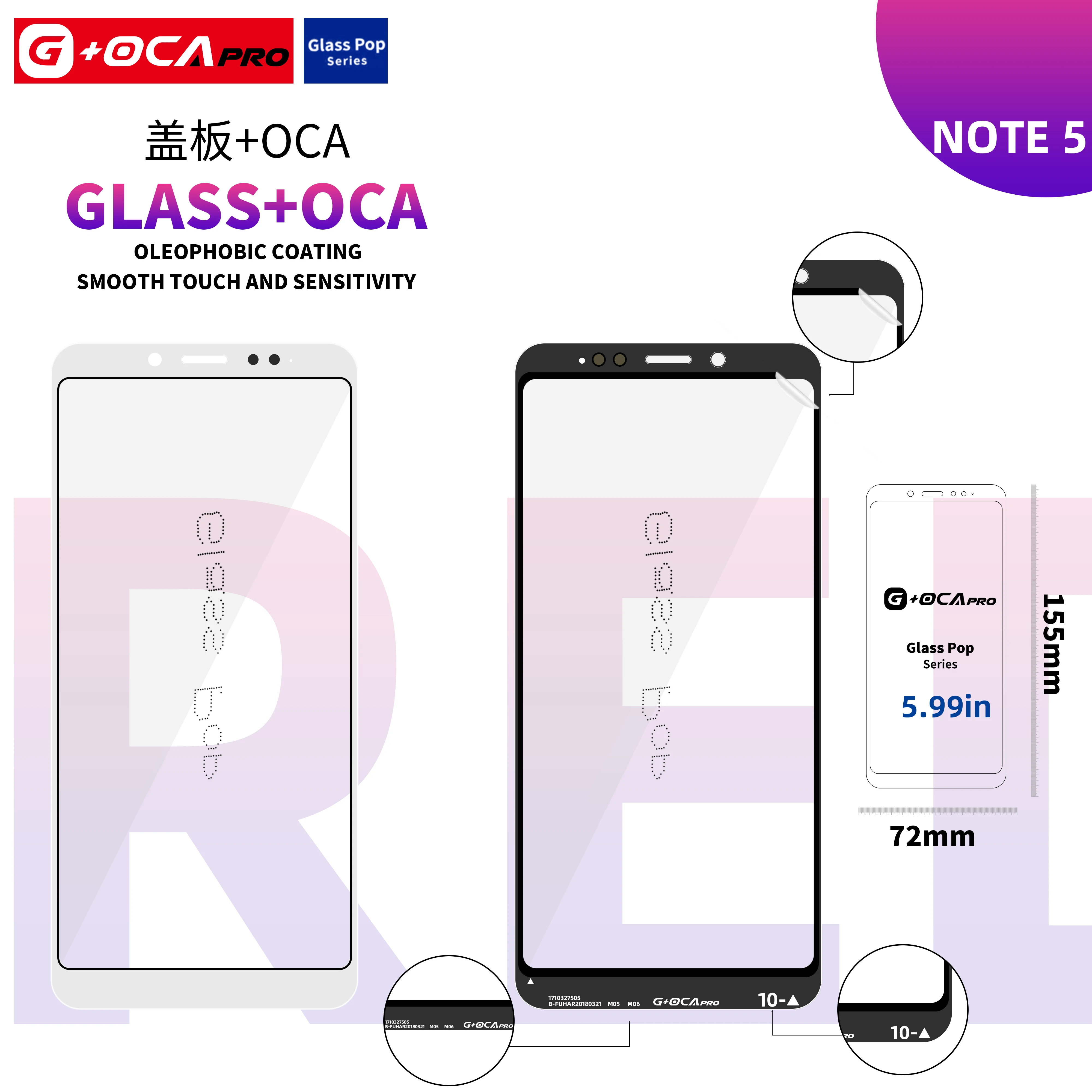 

Переднее внешнее стекло с клеем OCA для Xiaomi Note5 Redmi 5p Note5pro Note7 Note7pro Note8 Note8pro Note9 Ремонт экрана